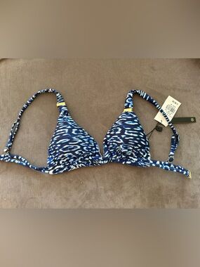 Vix Kai Blue Patterned Triangle Bikini Top with Adjustable Straps